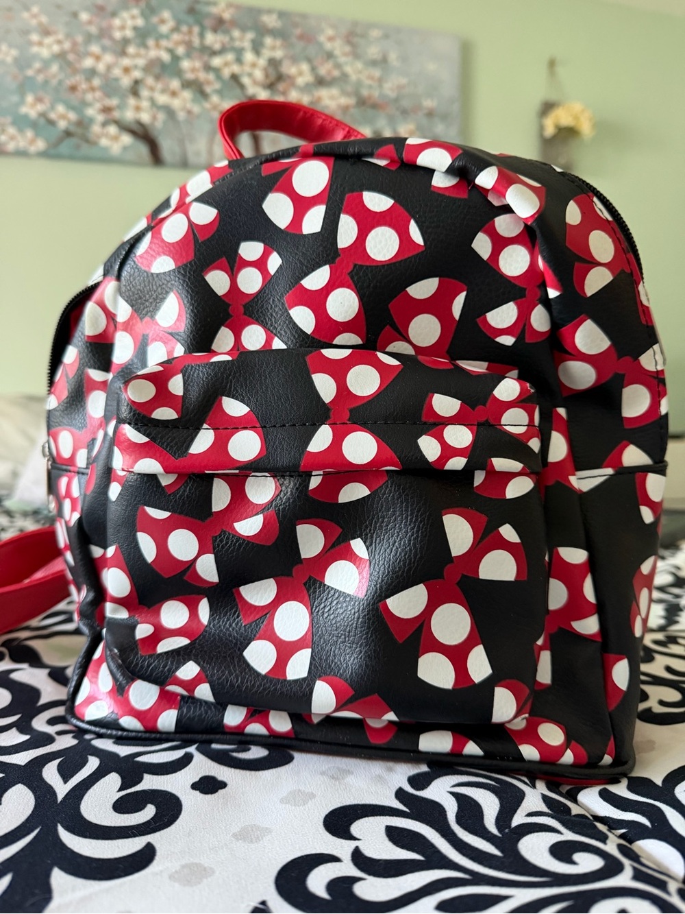 Disney Black and Red Minnie Ear Bow Pattern Mini Backpack